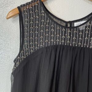 Velvet Graham Spencer Beaded Tank Top Small Black Sheer Lined Sleeveless Blouse